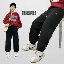 胖童软壳加绒冲锋裤秋冬一体绒防风机能工装裤儿童保暖运动登山裤