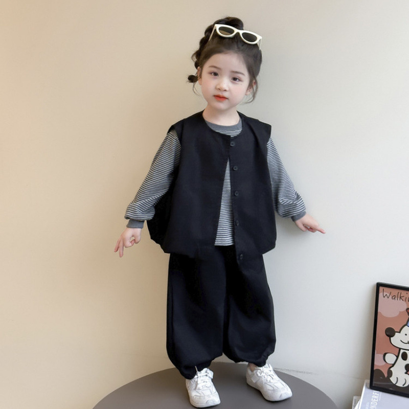 女童秋装套装2025新款儿童洋气马甲衬衣三件套中小童秋季韩版衣服|undefined