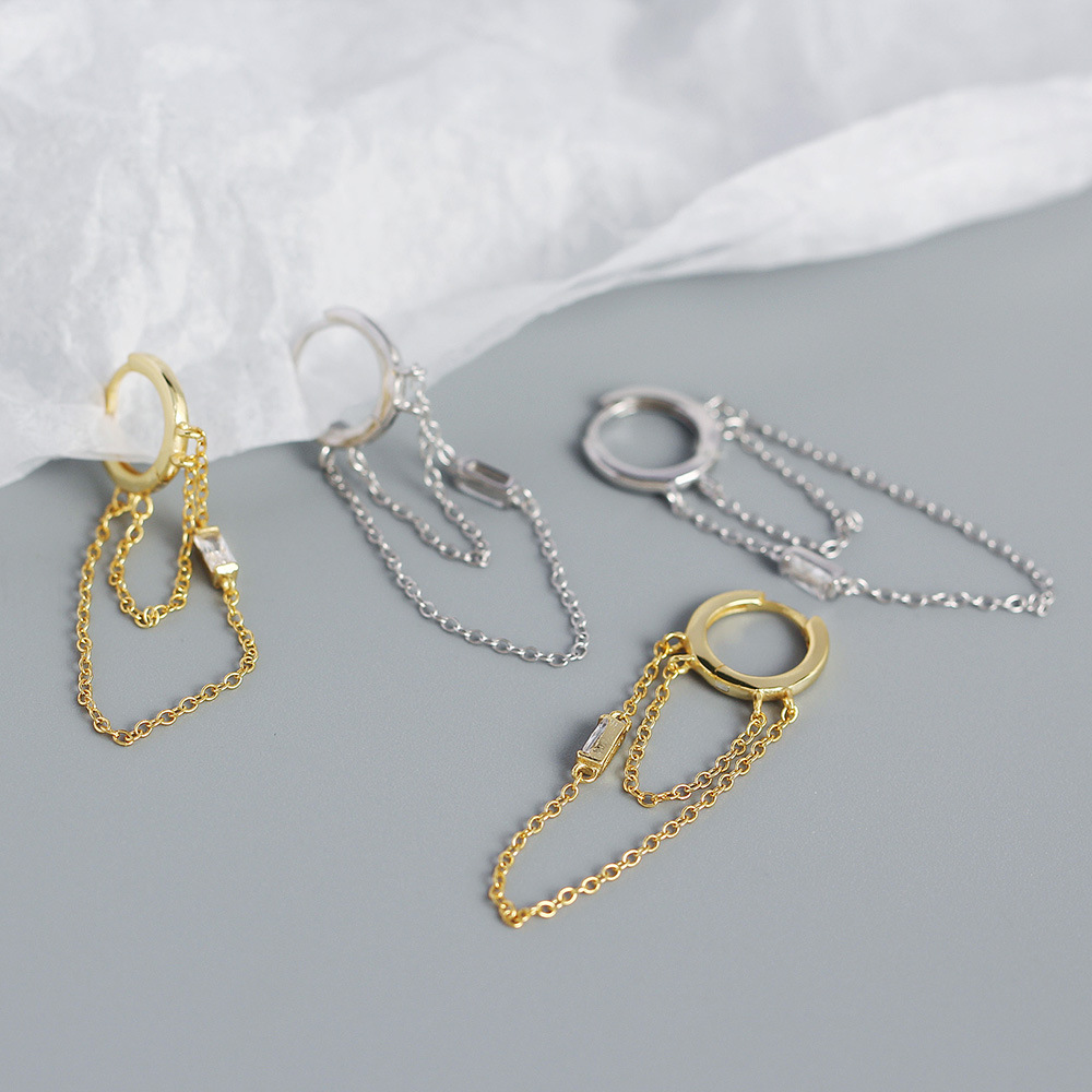 925 Sterling Silver Ear Needle Material 18K Real Gold Plated, Platinum Plated Plating Material Gem Inlay Material 925 Sterling Silver Gem Geometric Earrings