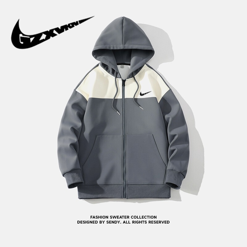 Men's clothing-2024 Spring and Autumn New cardigan sweater men's versatile youth solid color couple long-sleeved T-shirt hooded coat women