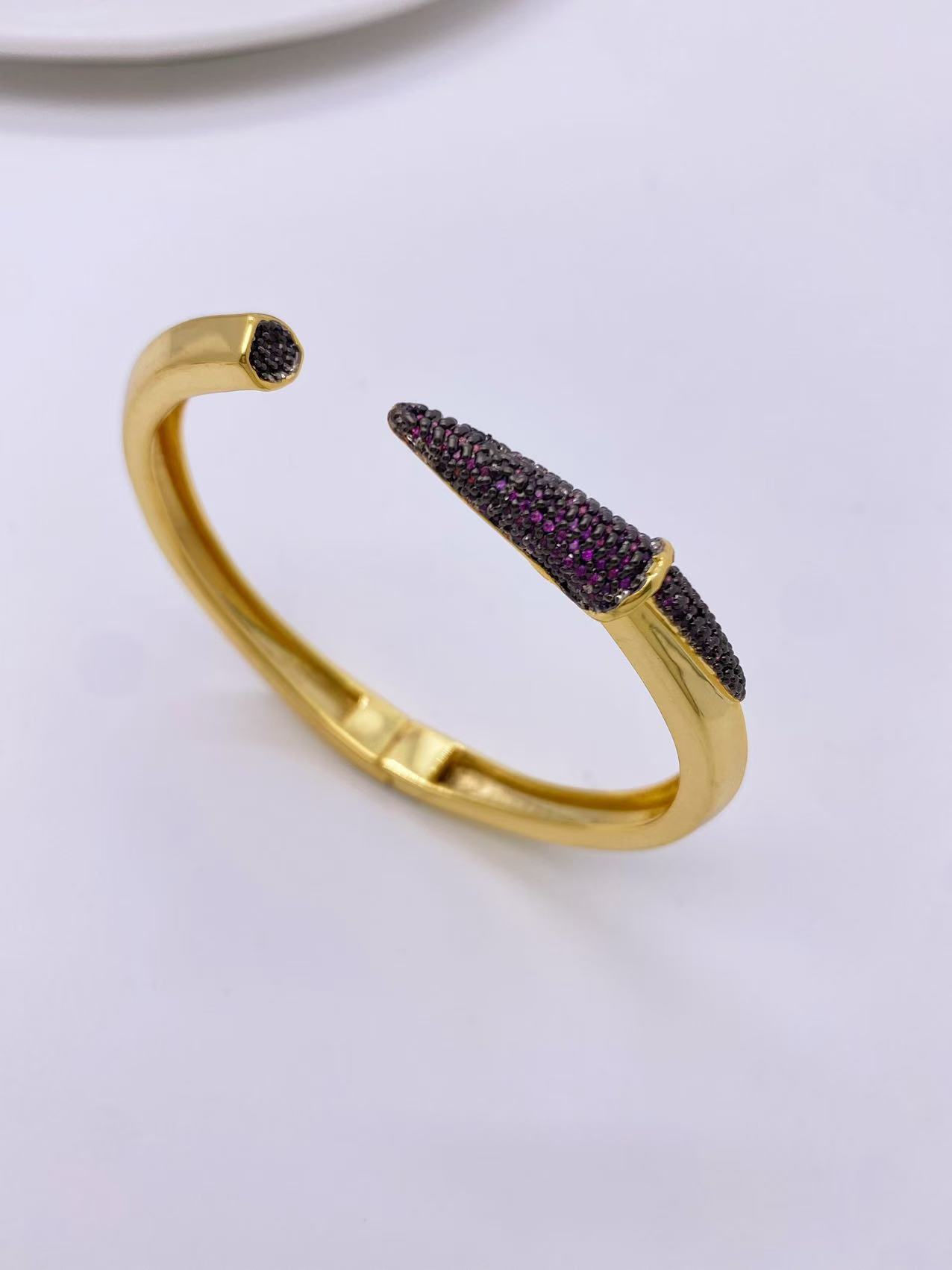 Copper Material Wholesale Jewelry IG Style Geometric Copper Zircon 18K Gold Plated Inlay Bangle
