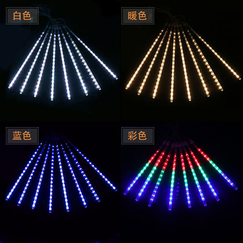 Luz led de lluvia de meteoritos Solar para exteriores, luz colgante para árbol, tira de luz de meteorito colorida, decoración de calle para vacaciones, luz de jardín