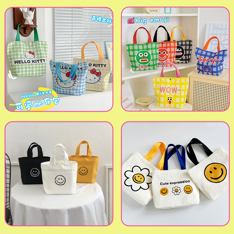 New Cute Kitty Smiley Face Canvas Bag Simple Promotional Student Tote Bag Gift Handbag for Women