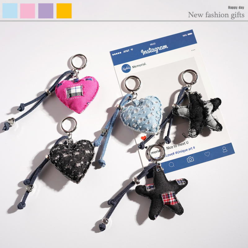 New Cute Cartoon Denim Heart Keychain Pendant Bag Pendant Small Gift Car School Bag Little Red Book New Cute Cartoon Denim Heart Keychain Pendant Bag Pendant Small Gift Car School Bag Little Red Book