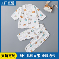 新生児服 幼児用紐付き僧服 分割式ツーピースセット 0-3ヶ月ベビー用純綿下着
