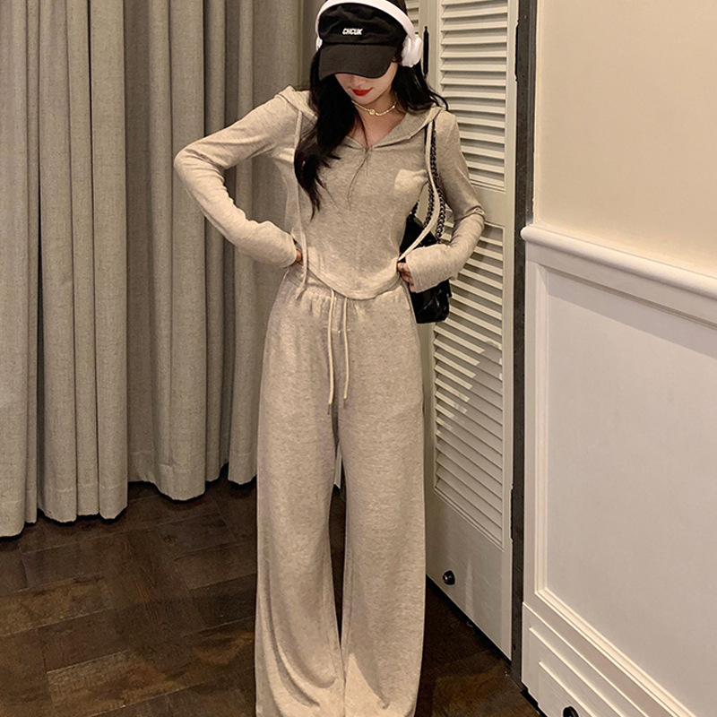 ActiveGo Slimm, completo sportivo da donna, due pezzi, alla moda, casual, autunno inverno, con cappuccio e pantaloni a gamba larga_voghion.com