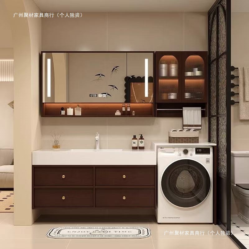 Antique Bathroom Cabinet Combination Seamless Bathroom Washbasin Balcony Ceramic Slate Washing Machine Washing Integrated Hand Washing