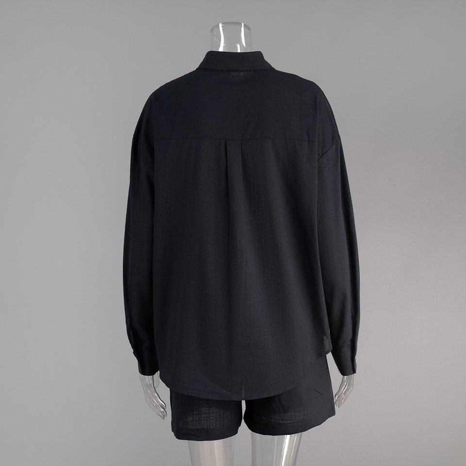 Bộ cardigan dài tay kèm quần short cotton màu trơn phong cách đơn giản — Màu cam, Màu hồng, Màu hồng nhạt, Màu trắng chi tiết 5