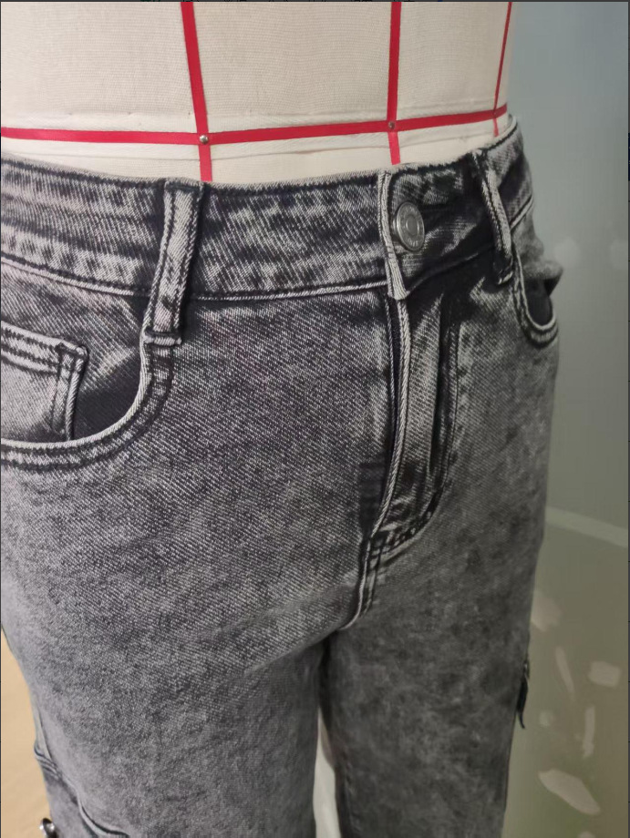 Women's Cargo Jeans High Elastic Multi Pocket Denim Trousers_voghion.com