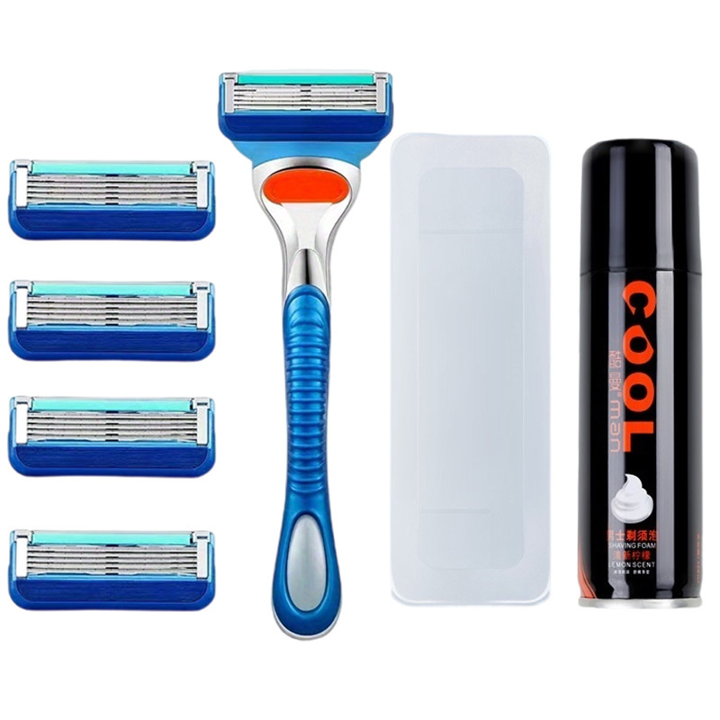 Manufacturers universal five-layer manual shaving head shaving cream 5-layer blade men's shaving blade holder orange blue accessories
