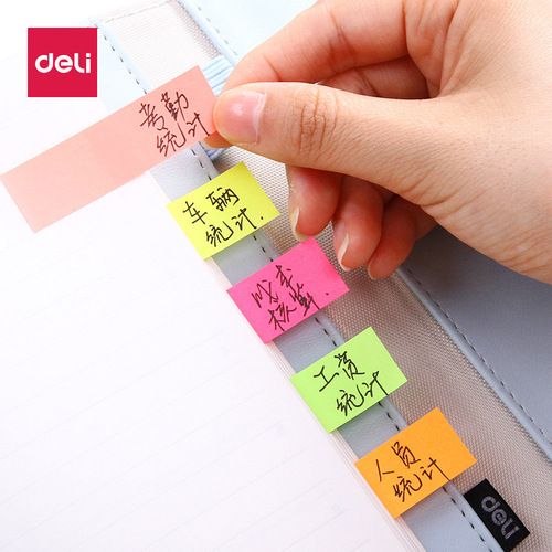 Deli mini long sticky notes bookmark stickers fluorescent strip students with color strips classification index