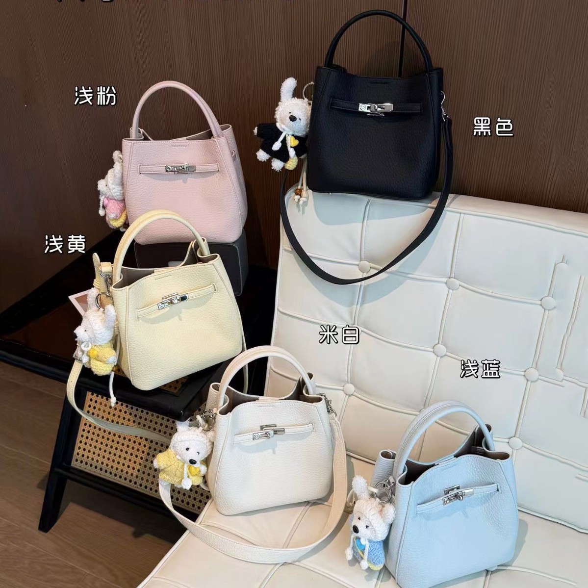 Genuine Leather Lychee Pattern Bucket Bag for Women 2026 New Versatile Commuter Underarm Bag Exquisite Handbag Tote Basket Crossbody Bag