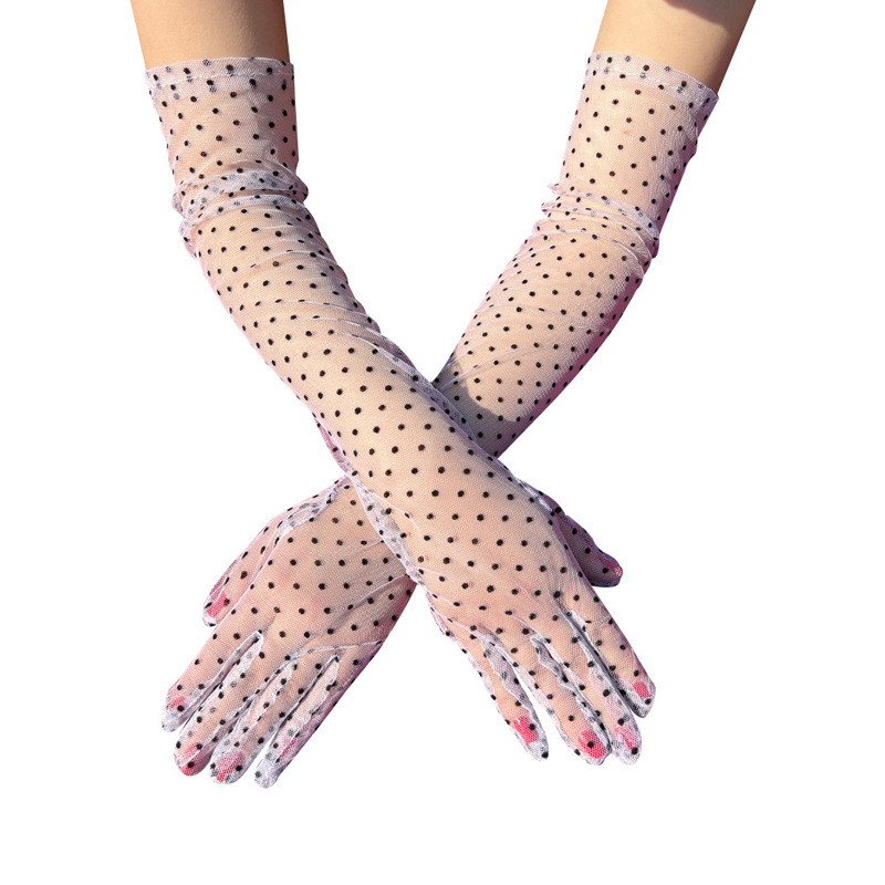 跨境 蕾絲圓點長款女士防曬裝飾手套 加長款波浪點點婚禮禮服手套