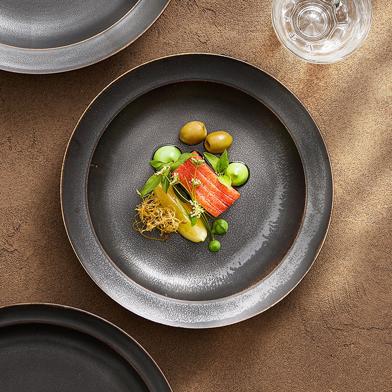 Placa profunda con borde Placa plana Placa de cerámica Placa de carne de pasta occidental minimalista nórdico Placa de verduras Placa de comida casera de alta gama