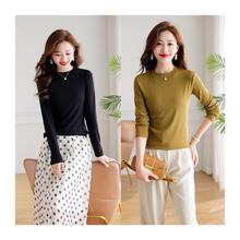 秋冬新款德绒中立领打底衫女纯色百搭长袖半高领t恤女跨境批发