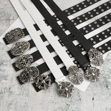 新款潮流皮带男士个性十字花青年腰带朋克按扣休闲裤带现货批发