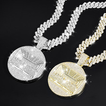 嘻哈跨境爆款最后的晚餐吊坠项链男士配14mm镶嵌水钻古巴链大圆饼