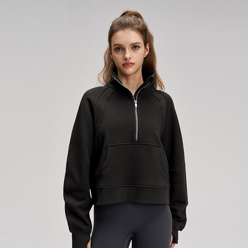 Otoño y invierno grueso chaqueta deportiva para mujeres Lulu más chaqueta de camisa de manga larga chimenea de cuello alto con medio cremallera suelta chaqueta