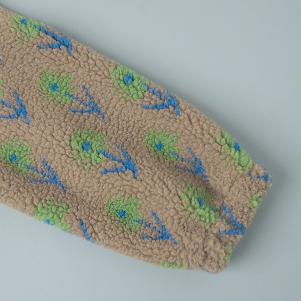 Áo nỉ lông cừu dệt jacquard nữ dáng rộng cổ cao nửa khóa kéo tay dài — Tím, màu xanh lá cây chi tiết 10