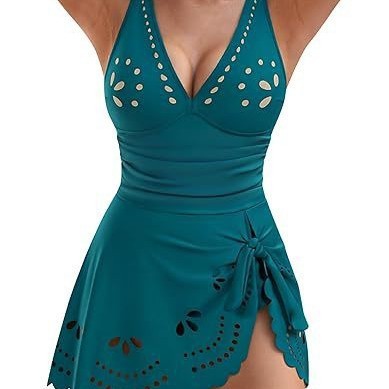 Robe de bikini une pièce pour femmes rondes, dissimulant les rondeurs, en nylon et polyester, idéale pour le printemps/été, coupe classique, sexy et simple._voghion.com