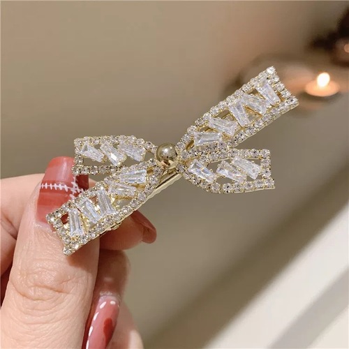 Fairy Rhinestone bow bling hairpin korean style temperament side clip bangs clip back head duckbill clip flash fairy hair accessories