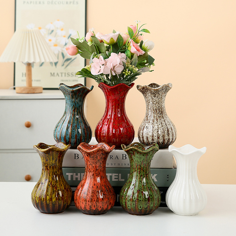 创意个性窑变金钱草绿植水培植物盆栽干花鲜花花瓶陶瓷家居摆件品