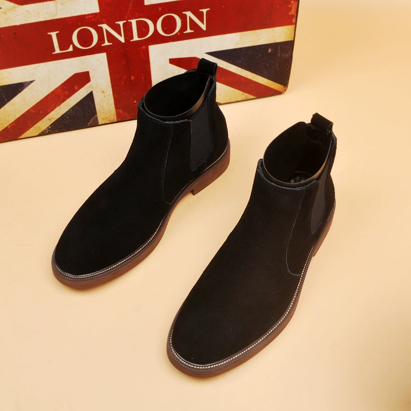 Осенние и зимние бархатные теплые кожаные сапоги челси мужские деловые короткие кожаные сапоги