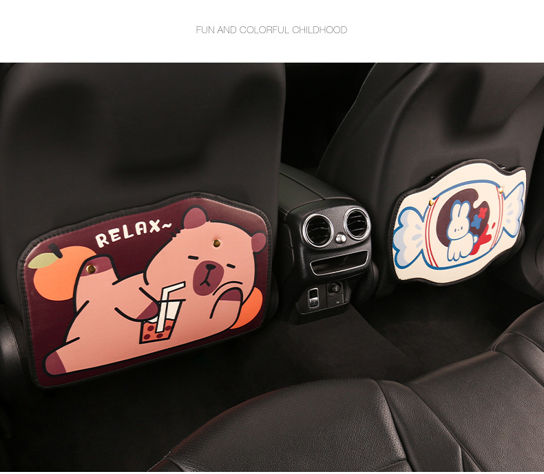 Women's cute cartoon car seat back anti-kick cushion car seat back anti-fouling cushion short back pocket suspension type