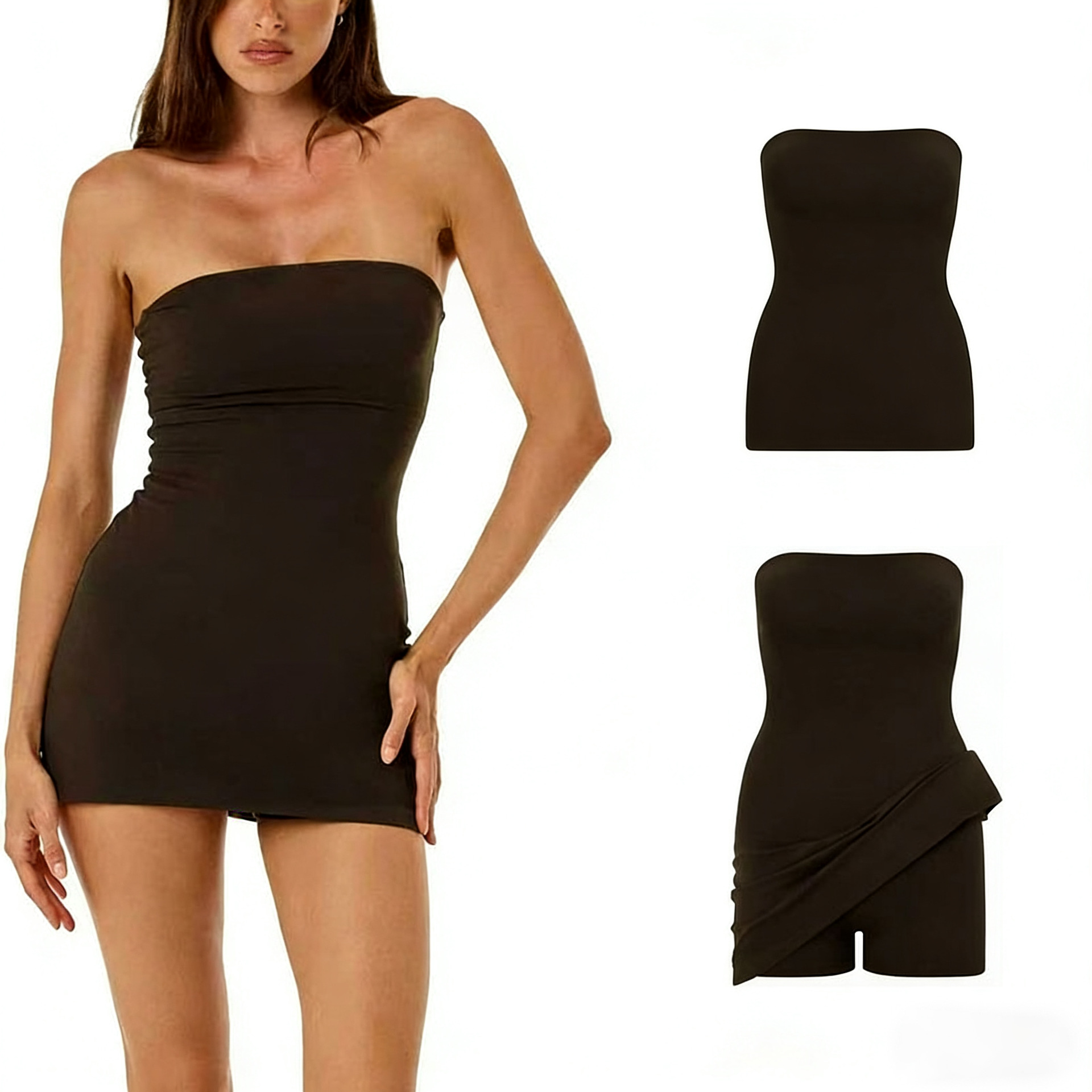 Foreign Trade Style Sexy Black/Chocolate-Colored Strapless Yoga Fitness One-Piece Bodycon Skirt with Chest Pads