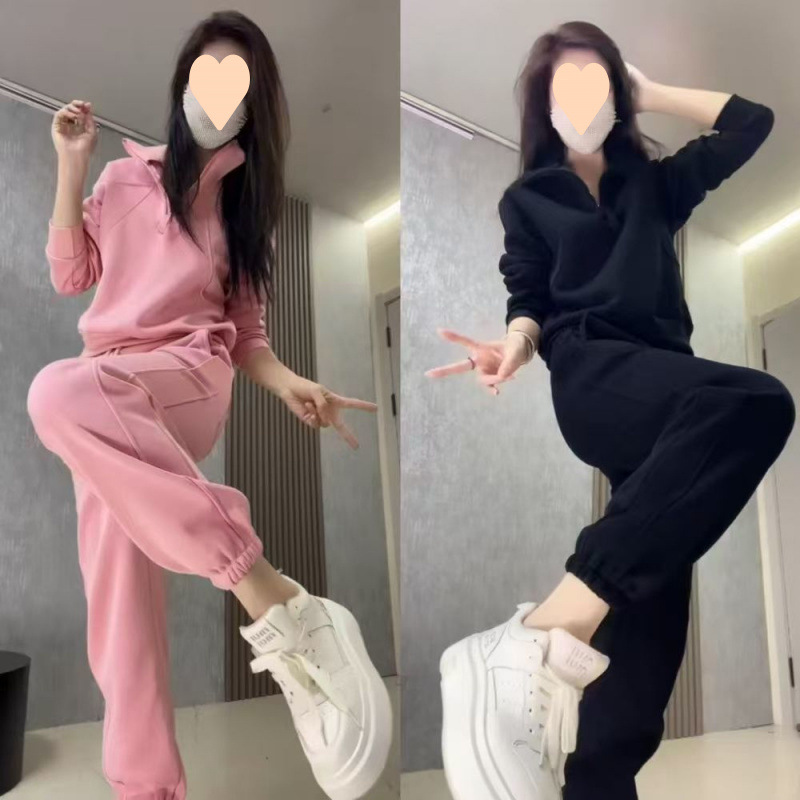 ActiveGo ActiveGo Fleece-Lined Casual Sports Women's Sweatshirt Winter Warm Fashionable Thickened Two-Piece Set_voghion.com