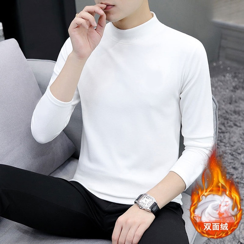 New Fleece-lined Autumn/Winter Half-high Collar Base Layer Shirt Warm Innerwear Men Solid Color Women Warm Matchable Top Wholesale