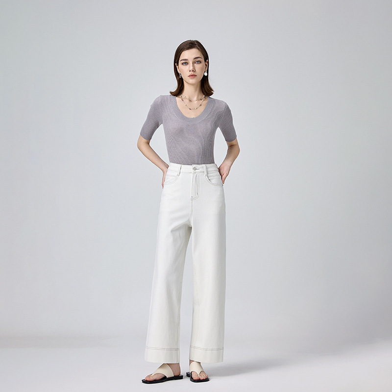 High-Waisted Slimming Simple Granny Pants for Women, 2026 Spring New Style, Four-Way Stretch Loose Wide-Leg Cropped Jeans