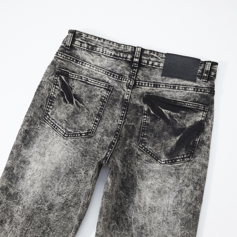 Men's High Street Snow Wash Jeans Gradient Faded Distressed Straight Leg American Denim_mkmklike.com