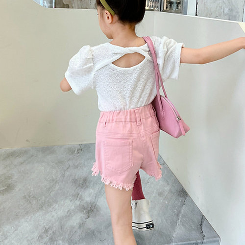 Girls' pants washed denim mustache distressed shorts hot pants 24 summer clothes new foreign trade children's clothing drop shipping 3-8 years old