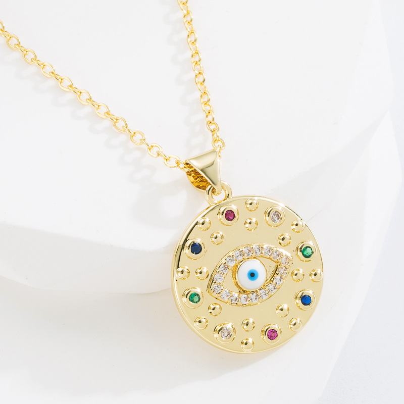 Fashion Round Eye Copper Pendant Necklace Zircon Copper Necklaces