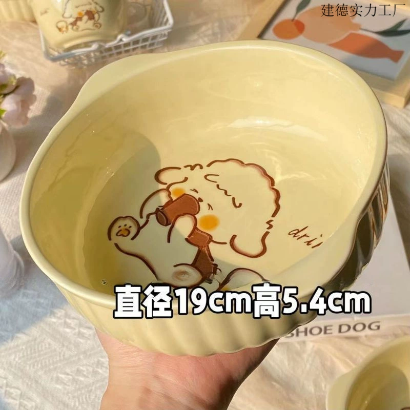 Milk FUFU ceramic glaze color double ear bowl, one -person foodie with tableware set with a spoon chopstick dormitory foam noodle bowl bowl