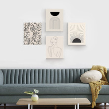 现代简约北欧抽象黑白无框装饰画喷绘线条帆布画沙发背景墙挂画