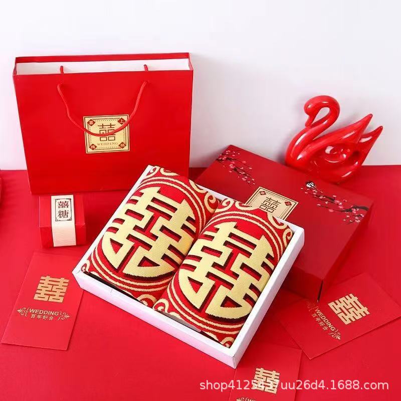 Wholesale Wedding Supplies Wedding Towels Red Festive Home Cotton Towels Thickened Embroidered Dowry Return Gift Gift Box