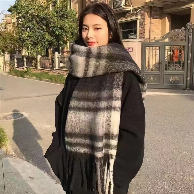 Écharpe en mohair douce et moelleuse de couleur unie pour femme, châle chaud et épais en cachemire polyvalent, nouvelle collection automne hiver_voghion.com
