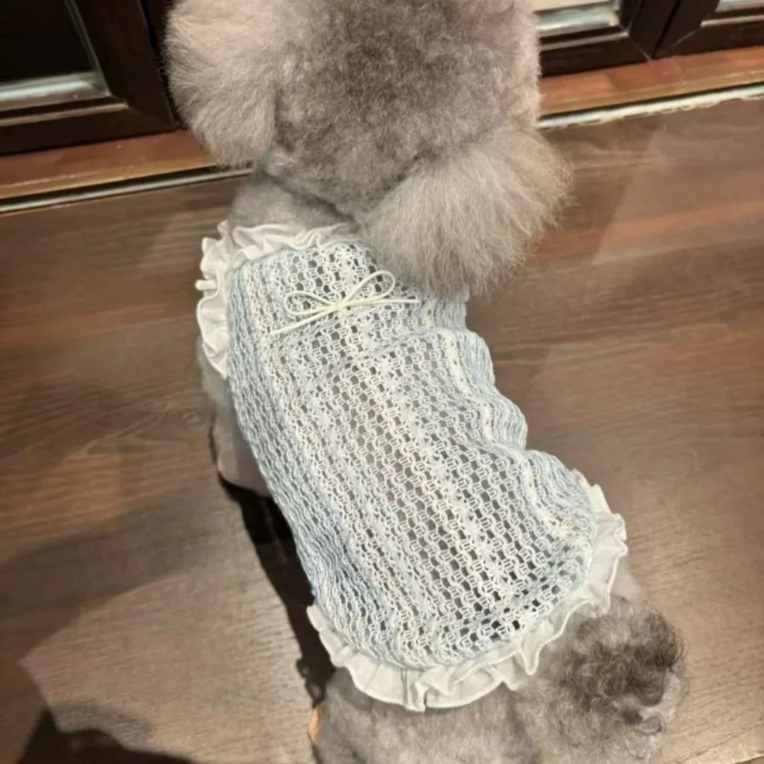 Летняя тонкая дышащая одежда для питомцев, одежда для собак и кошек, ажурная ретро-кружевная, анти-выпадение, оптом