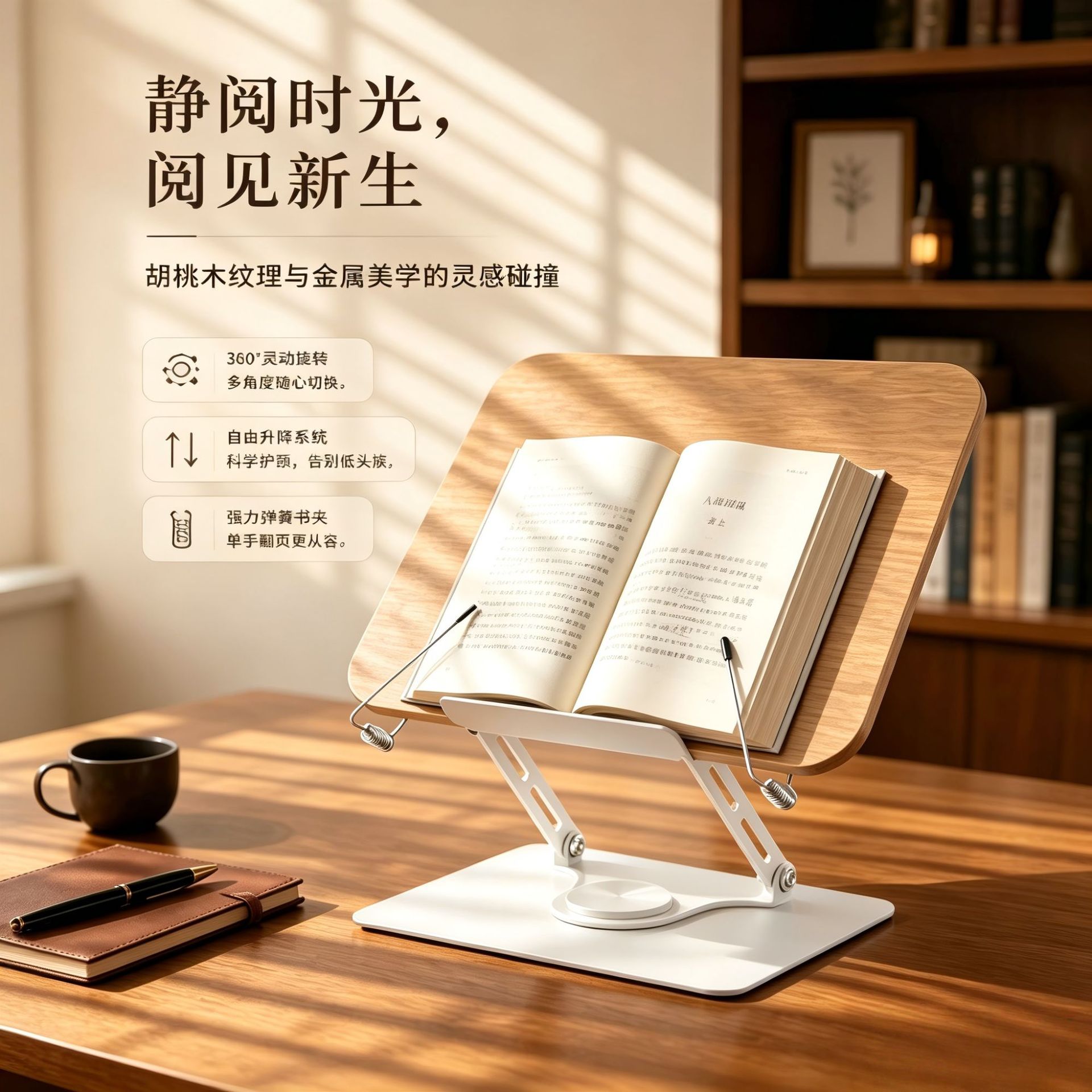 Rotating reading for students, tablet laptop, table tubing