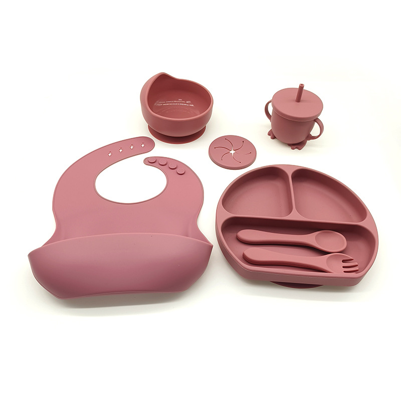 Complemento alimenticio transfronterizo para niños, plato de silicona, plato de suplemento alimenticio para bebés, plato de comida sonriente de seis piezas, vajilla para alimentación maternoinfantil al por mayor