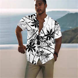 2024椰子树海滩度假派对男士衬衫男士夏威夷衬衫休闲上衣