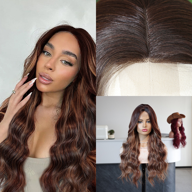 4*2U Lace 24inch Multi-Color Long Curly Slightly Wavy Wig High-Temperature Fiber High-Quality Synthetic Fiber European and American Style