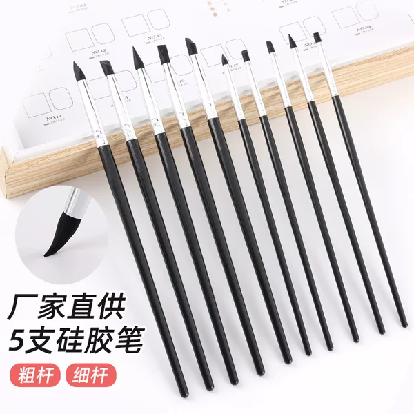 Cross-Border Thick/Thin Rod Manicure Silicone Pen Carving Pen Rub Powder Artifact Rub Magic Mirror Powder with Manicure Silicone Embossing Pen