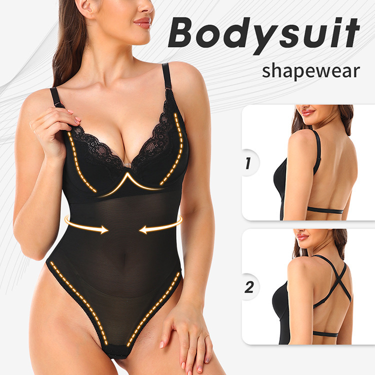 Skims Same Style Shoulder Strap Two-Wear Jumpsuit Lace Bra Deep V Backless Evening Dress Shapewear T210632
