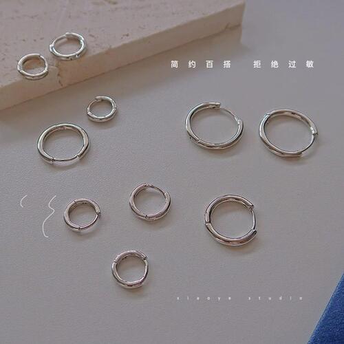 Pure Silver 925 Earrings for Women, Simple Hoop Ear Studs, Sleep-Easy Earrings, No Need to Remove Hoop Ear Clips, Bone Stud Earrings