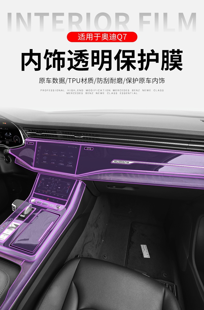 20-25 Audi Q7 Center Console Gear Interior Film Car Modification Special Paint Transparent Tpu Protective Film