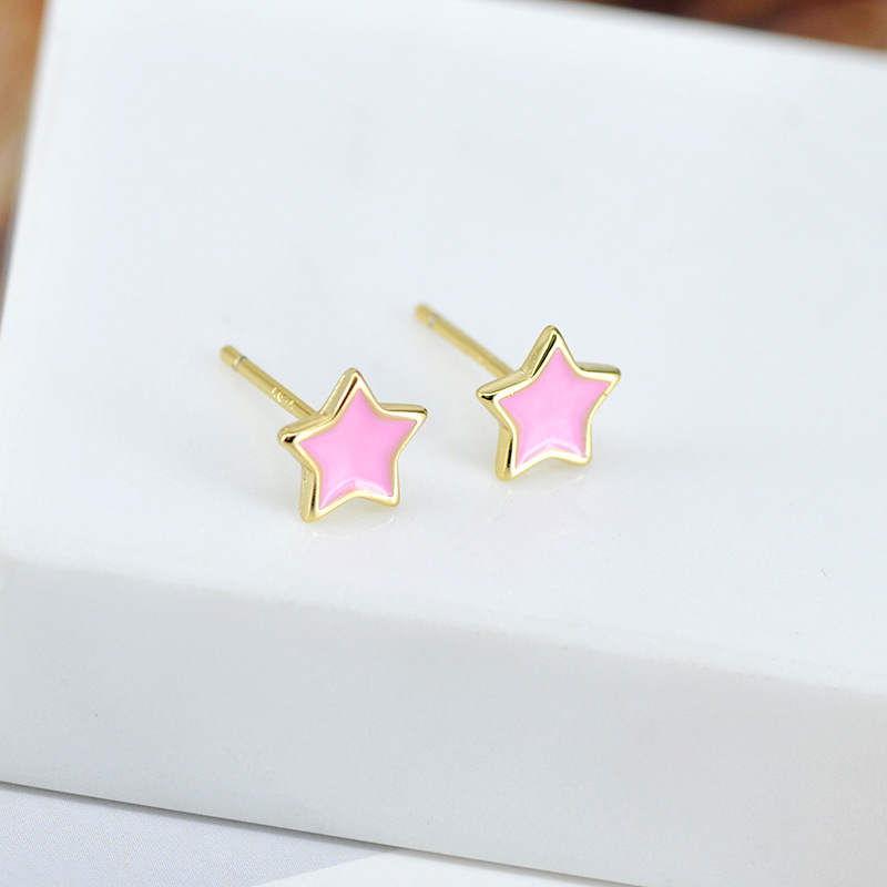 Fashion Multi-color Drop Glue Star Simple Copper Stud Earrings display picture 4
