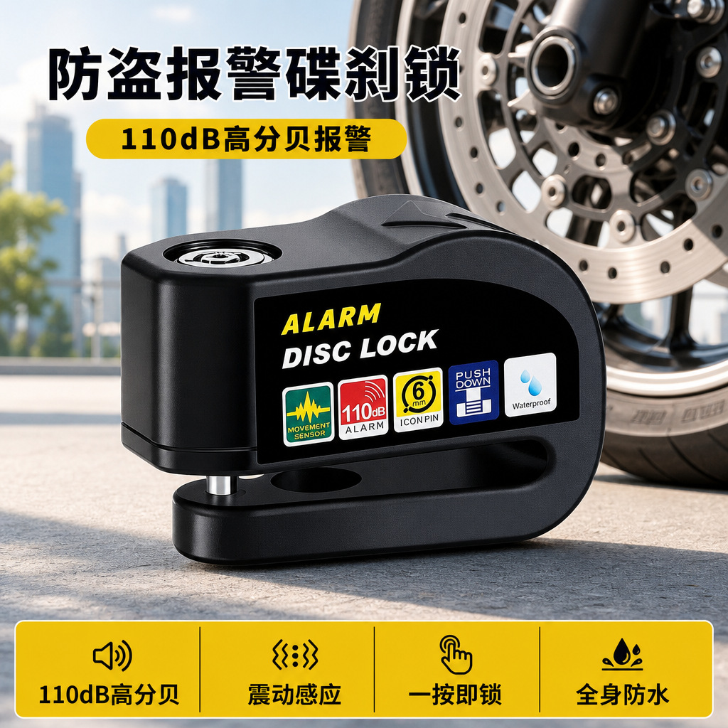 General Motorcycle Stainless Steel Disc Brake Lock Battery Bicycle Anti-pry Waterproof Reminder Anti-theft Lock Disc Alarm Lock